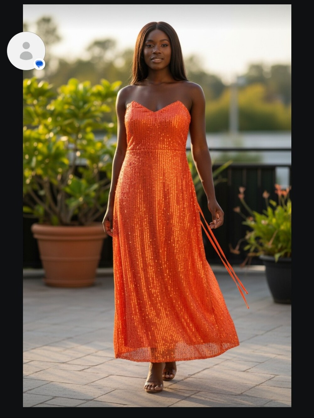 Elegant Orange Sequin Strapless Evening Dress